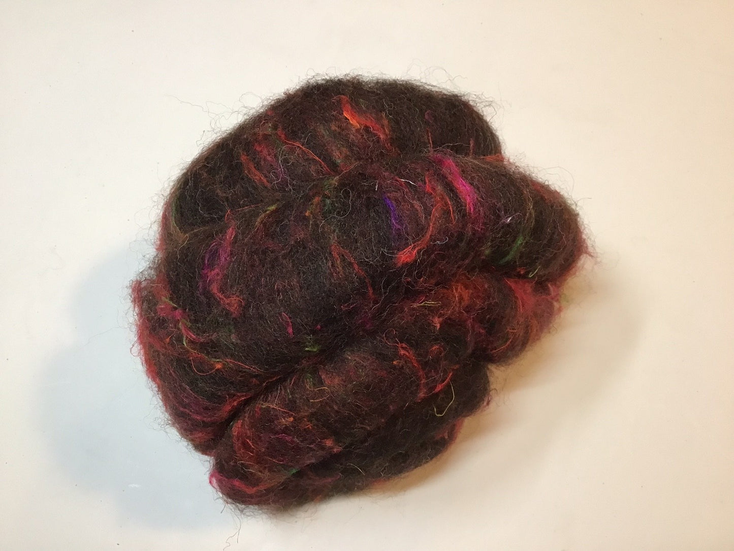 Auspicious Stitch - Earth Embers Batt for Spinning - Black Welsh Mountain wool and sari silk - 60g