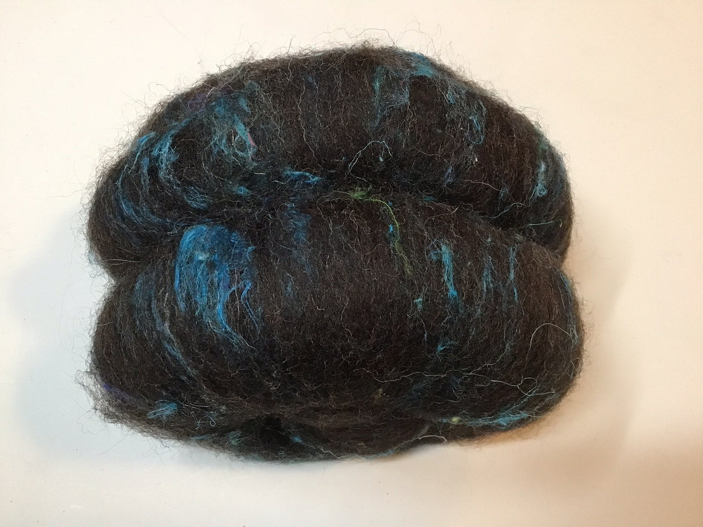Auspicious Stitch - Earth Tide Batt for Spinning - Black Welsh Mountain wool and sari silk - 60g
