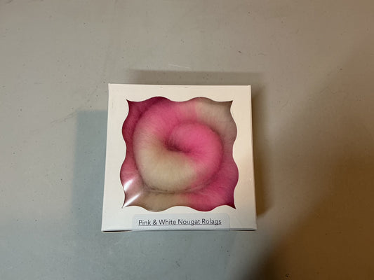 Spinning through Time - Rolag - Pink and White Nougat